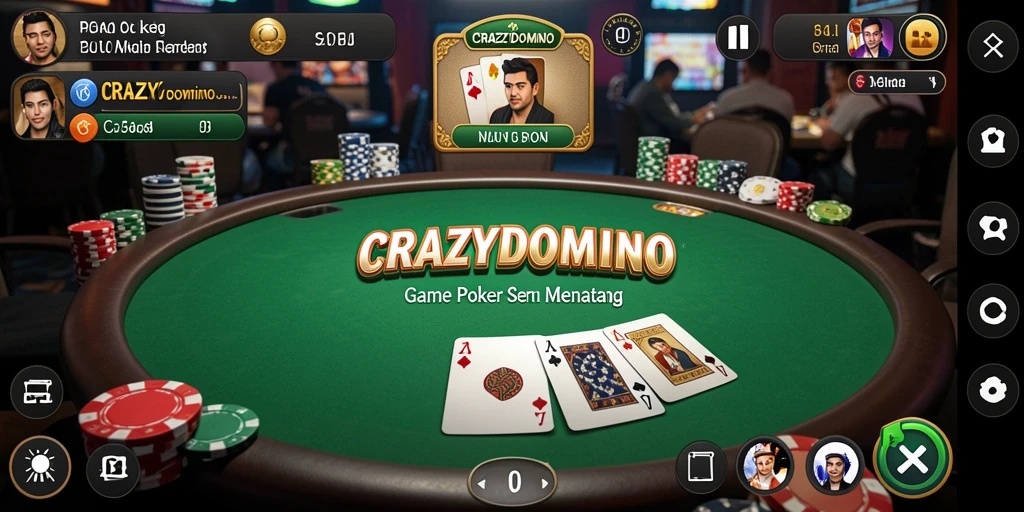 Tangkapan layar utama dari gameplay <strong>CRAZYDOMINO</strong> menunjukkan aksi seru permainan Poker.