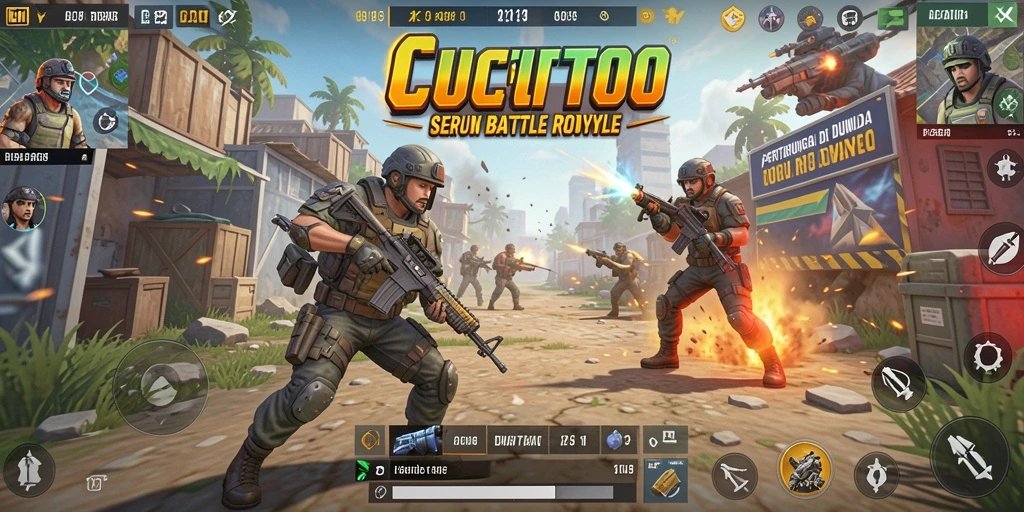 Screenshot <strong>CUCUTOTO</strong> menampilkan aksi seru dalam gameplay Battle Royale.