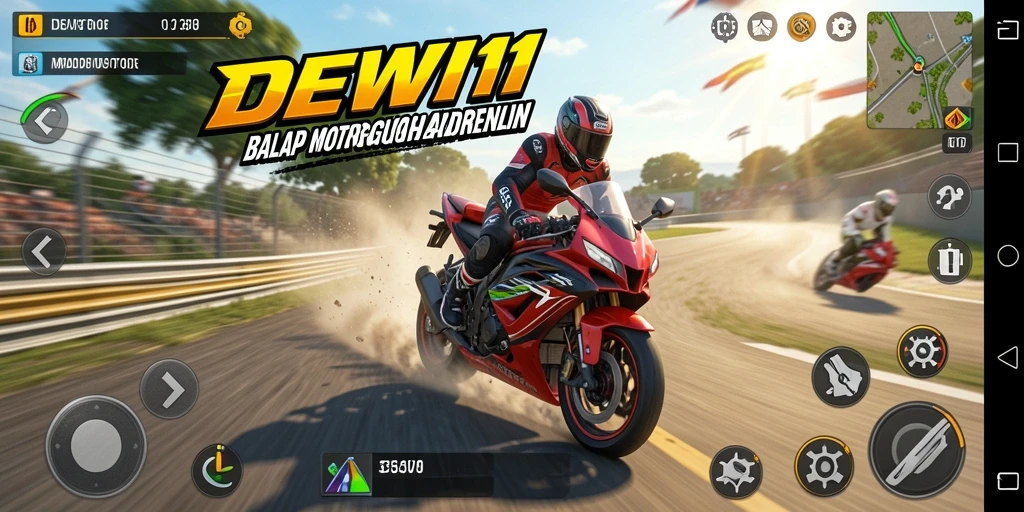 Gameplay <strong>DEWI11</strong> yang seru dan mendebarkan di trek balap motor.
