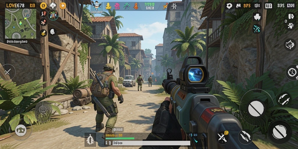 Screenshot gameplay LOVE678 menampilkan aksi mendebarkan dalam TPS.