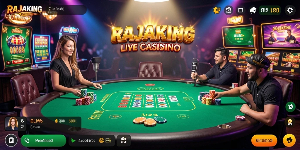 Tampilan utama <strong>RAJAKING</strong> dengan dealer Live Casino yang profesional.