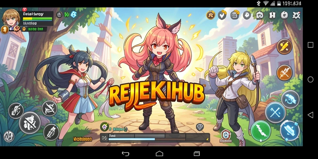 Tampilan gameplay REJEKIHUB dengan karakter Anime yang dinamis dan menarik.